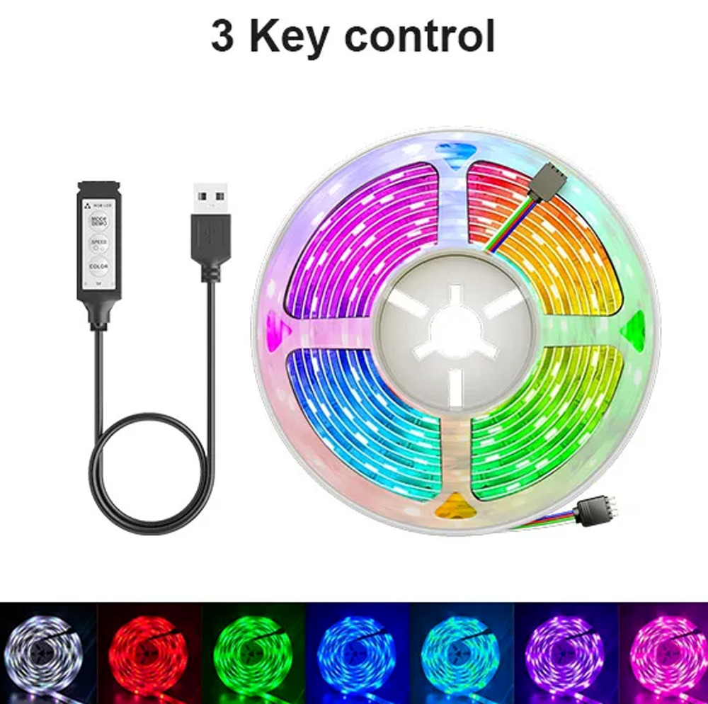 USB RGB LED Strip Lights 5V App Control 3-Key Remote TV PC Desk Ambience Bias